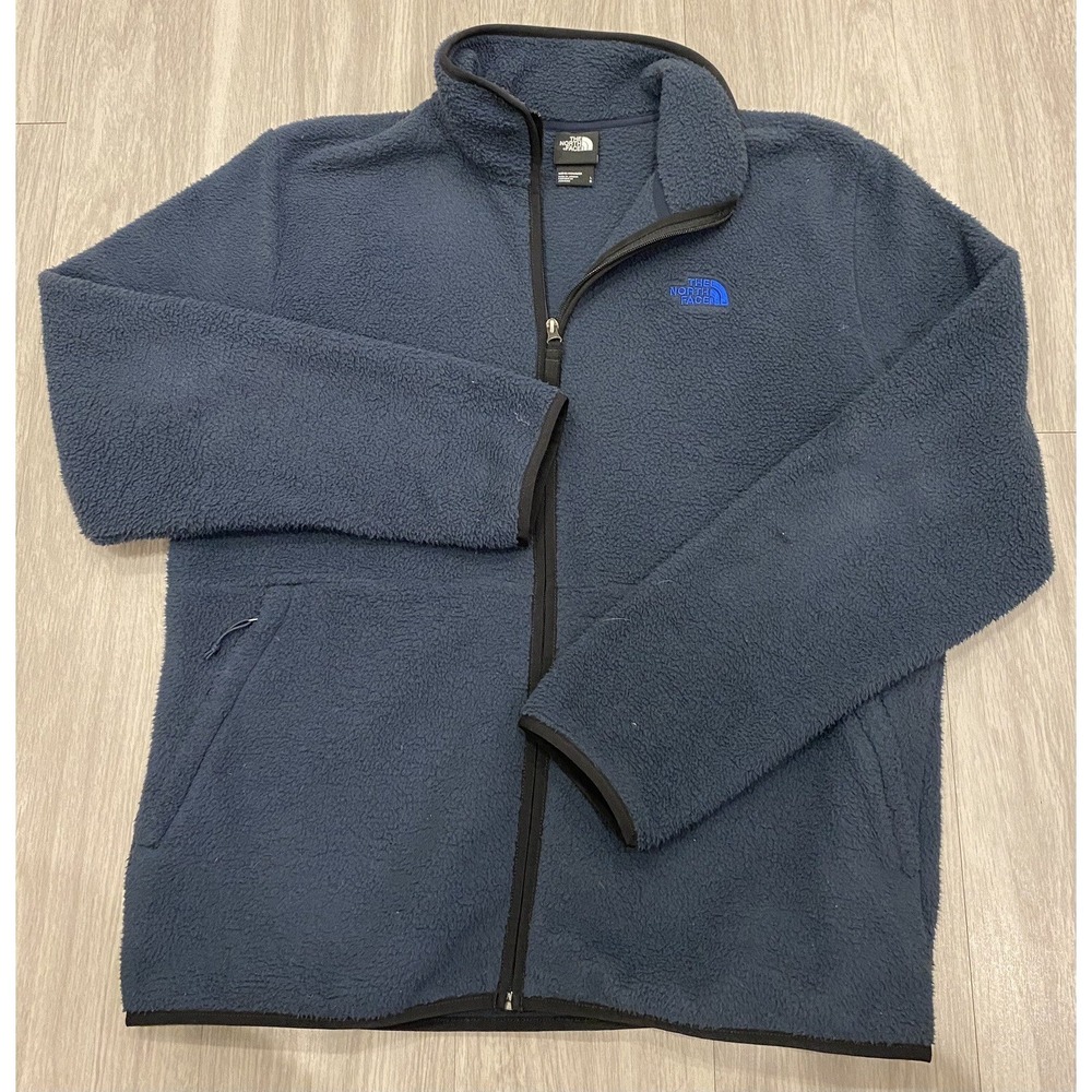 The North Face Large Mens Full Zip Fleece Jacket Navy Blue 100% Polyester Size L